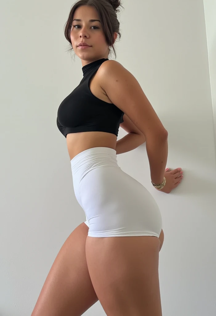 (Solo), (a detailed full-body RAW photo of a girl), (Obra maestra: 1.0), (mejor calidad: 1.4), (ultra high resolution: 1.2), (fotorrealista: 1.4), 8K resolution, CanonEOS R5, 50mm, abdominales, cuerpo saludable, Ultra detallado, (18 years), Sharp focus, cinematic lighting, cara hermosa detallada, (constituir: 1.2), (ulzzang-6500-v1.1), Small Figure, Textura detallada de la piel, pale skin, pecho plano, (Flaco and fit body: 1.3), Thigh gap, detailed brown hair, (Cabello muy desordenado:1.5), (avril lavigne:0.8), sonriendo, (camisa corta muy ajustada y pantalones cortos de lana de colores :1.4), Piel brillante y realista, (Dormitorio :1), (dedo de camello:1.3), (Sudar:1.45), diminuto, adolescente, Flaco, cintura delgada, sonrisa seductora, Solo, Stripping, posando, hard abdominales, flexing abdominales, 6 pack abdominales