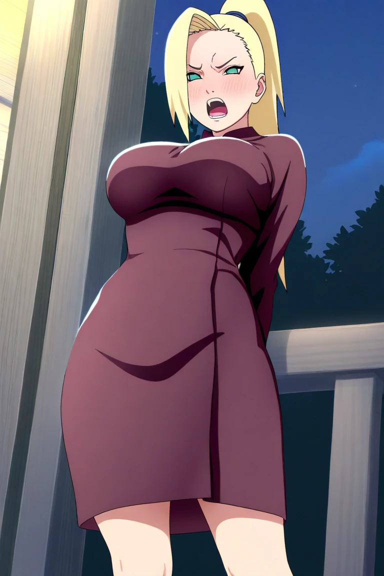 1 girl, beautiful face, blue eyes, straight hair, long hair, no bangs, blonde hair, sexy body, big breasts, wide breasts, thick thighs, thick ass, dress, tight dress, red dress