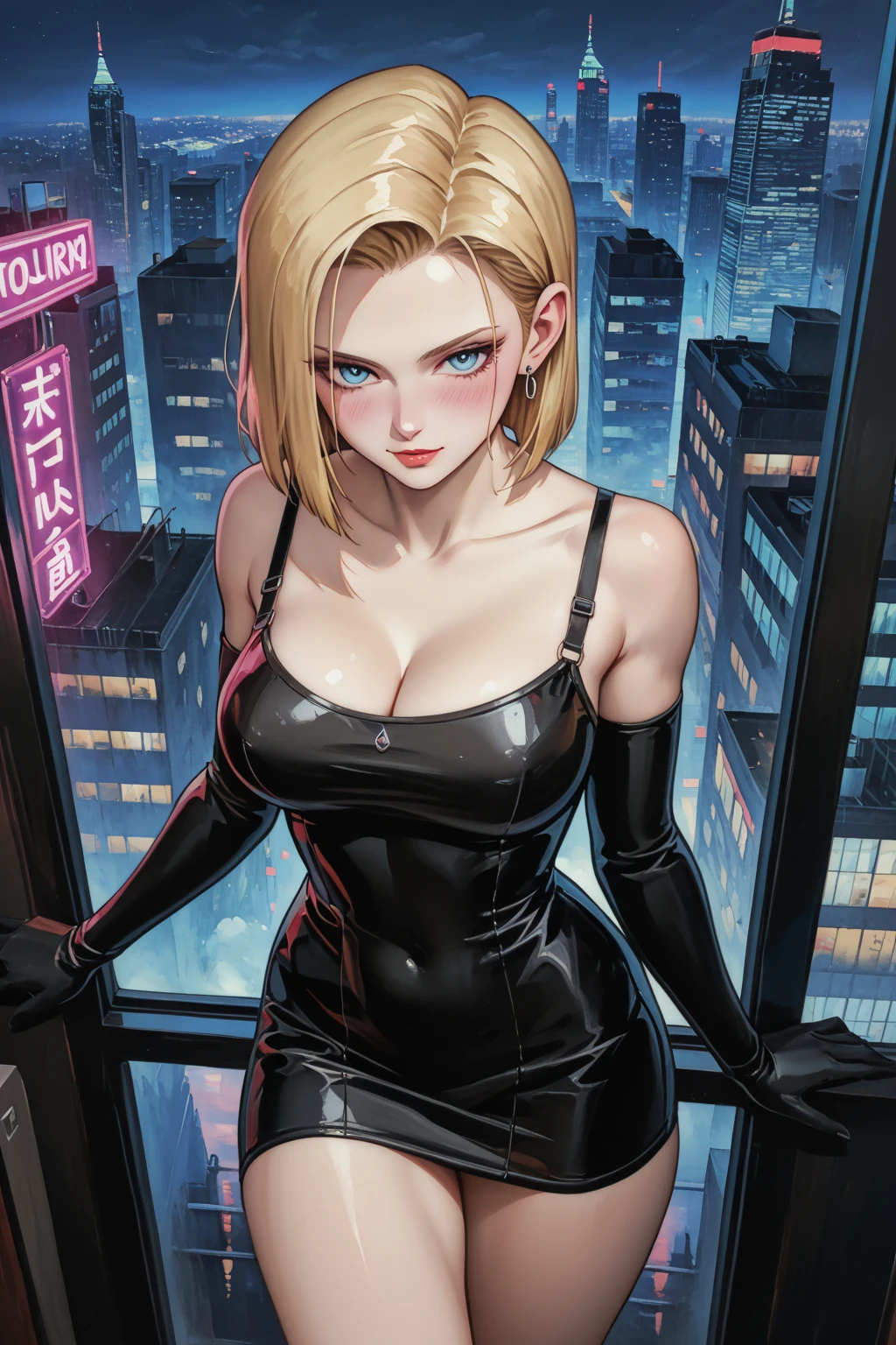Fille sexy, large breast, roof of a hotel, sun set, seductive, chemise blanche, opened shirt, bionde, blue eye, detailed eyes, hourglass _forme du corps, ultra detailed, 4K Ultra HD, smiling, flirty smile, blushes, jewels, soutien gorge,
