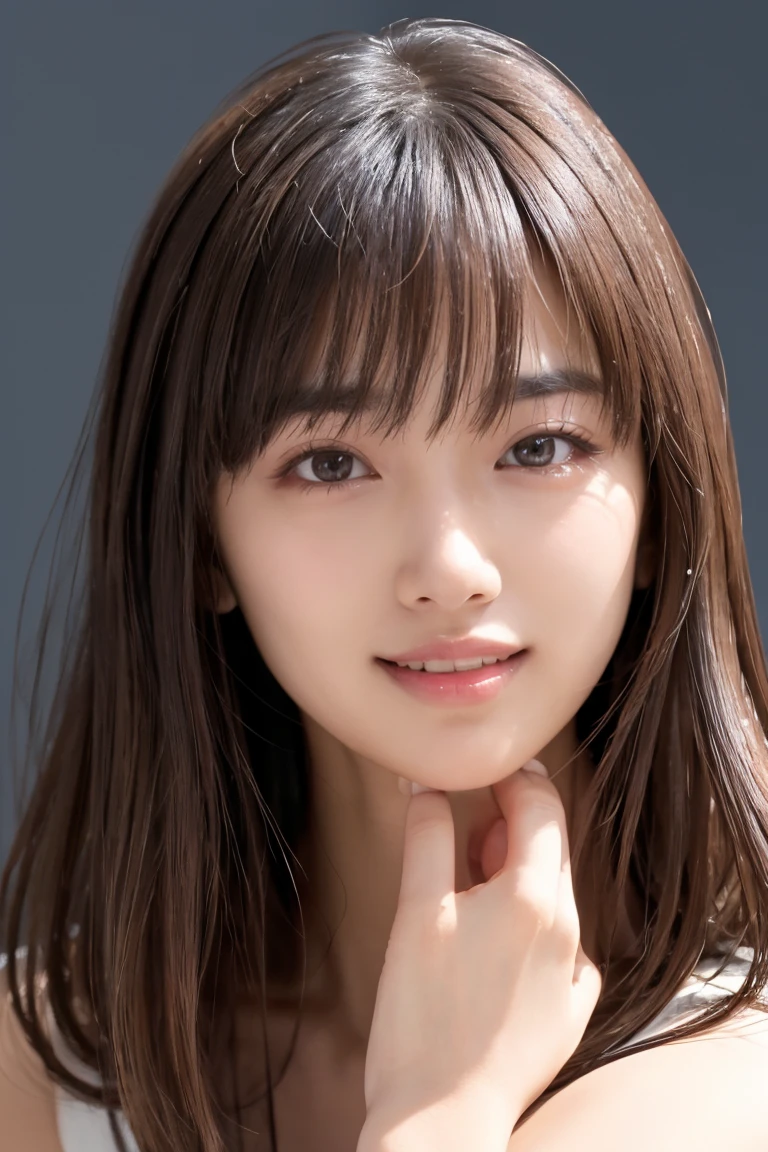 highest quality, masterpiece, Ultra-high resolution, (Realistic:1.4), (Close-up portrait) RAW Photos, 1 girl,20-year-old,((Inside the Shinkansen)),((Wireless Earphones)),((Staring at your smartphone screen)),,((Asian Fashion)),Messy Hair,((Cap Chestnut)),((Bangs short)),Realistic,picture media chest)),((Smiling with teeth showing)),((Big smile))