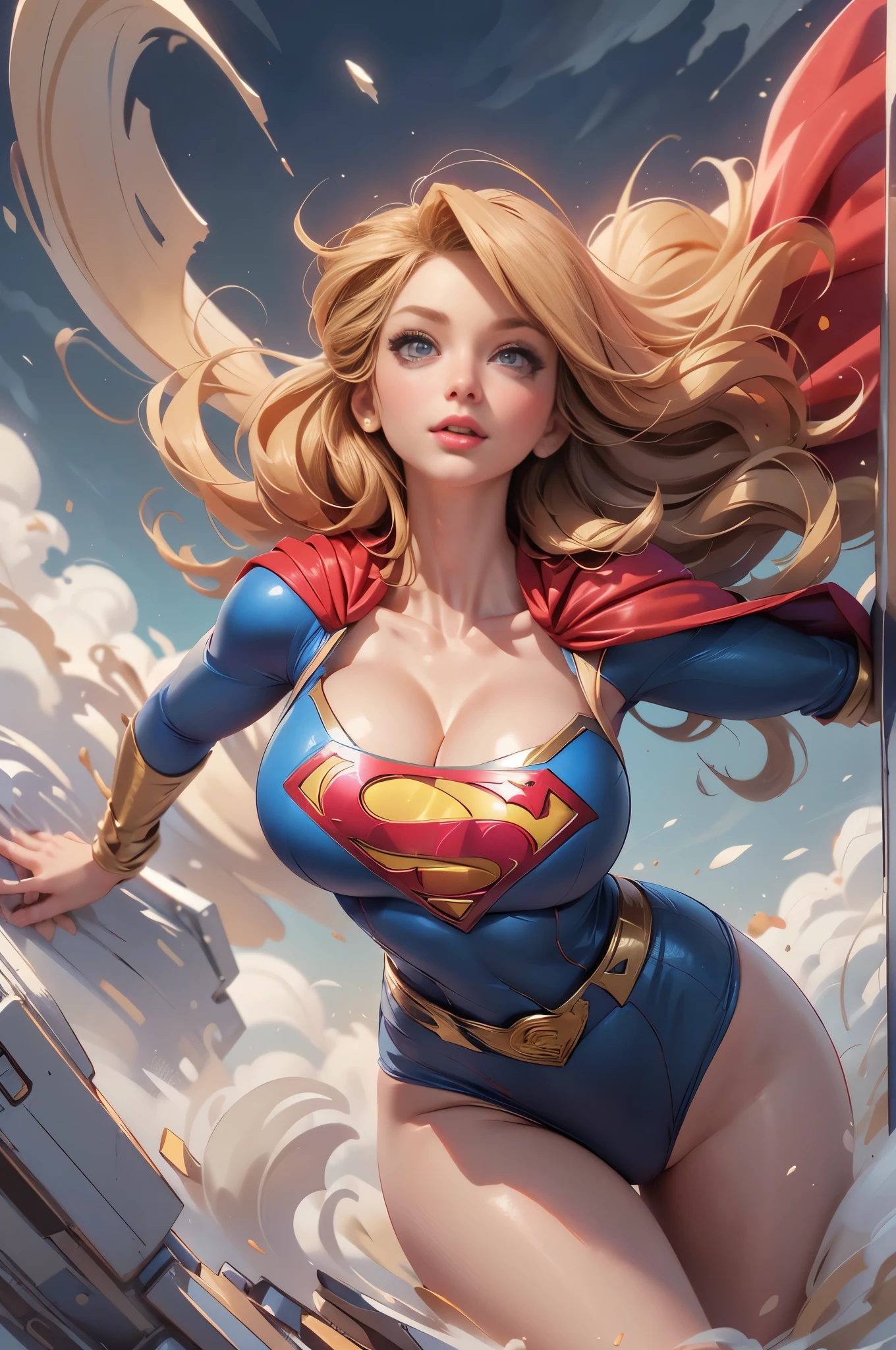 Anna Maria Markovic, long wavy blonde hair, closplayed as supergirl lookalike.