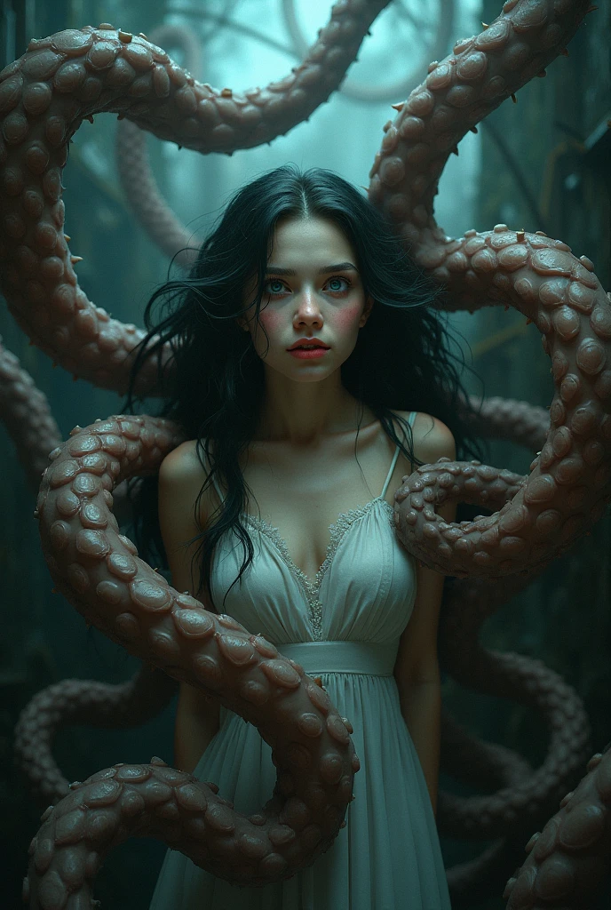 A beautiful girl is forcibly integrated into a tentacle