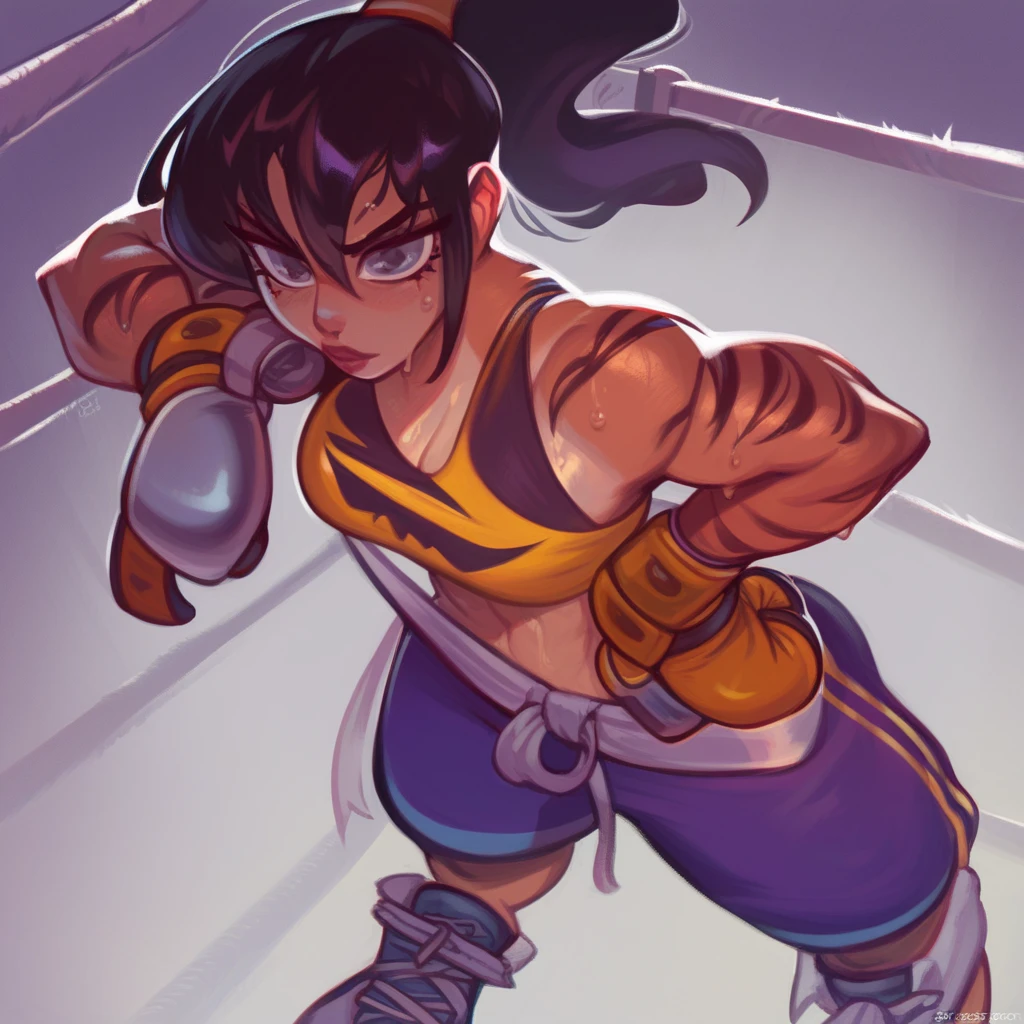 Highest quality、Masterpiece、Super detailed、Yoruichi\(Bleach\),Boxing、Martial Artist