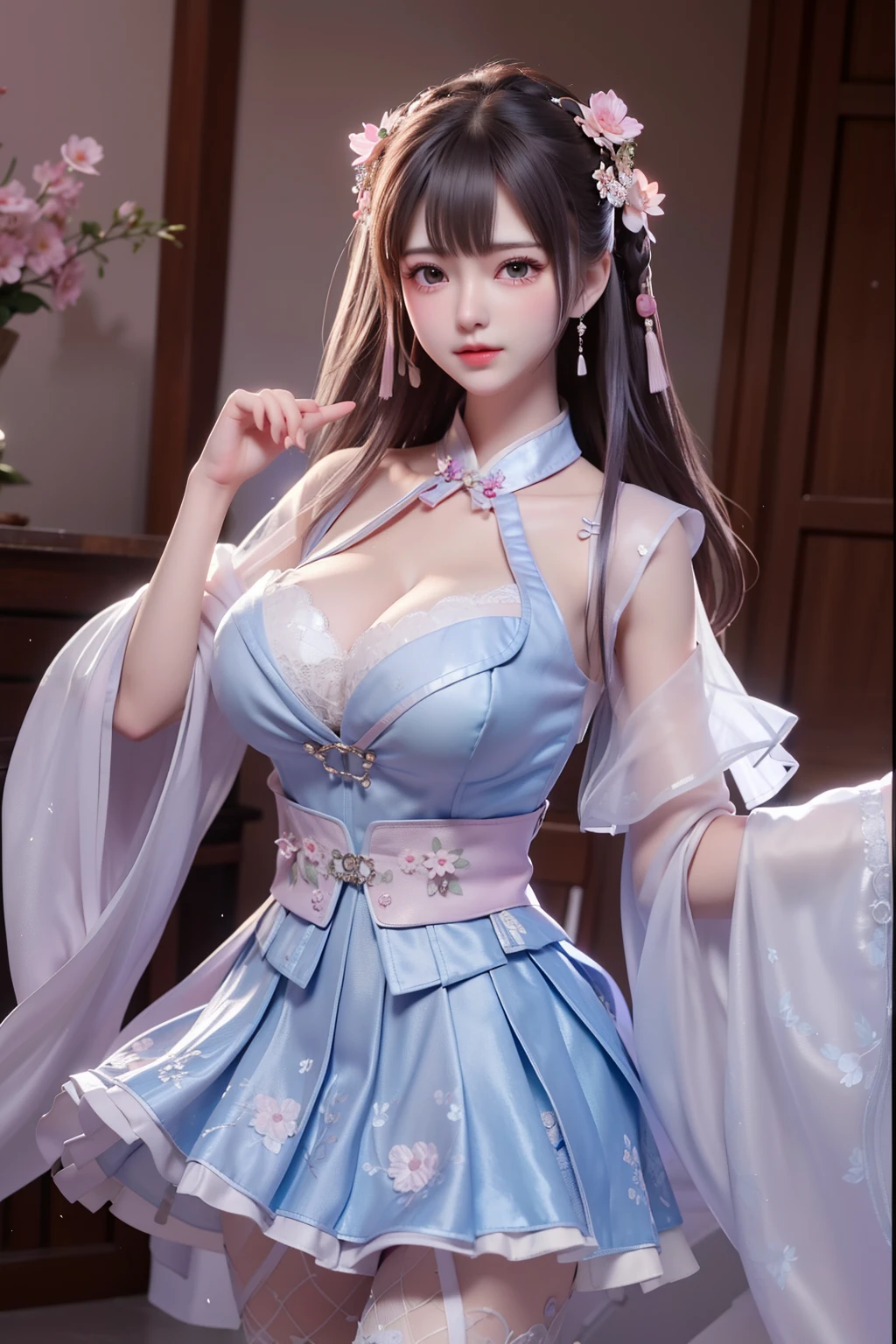 1 Girl,A tight purple dress,Enchanting and plump figure,Outline the perfect curve,The giant chest,Under the clothes,To burst out of clothes。 A picturesque face,Blue eyes,Somewhat charming。 Especially with a red mole between the eyebrows,White hair ponytail tied into a flower,White hair,