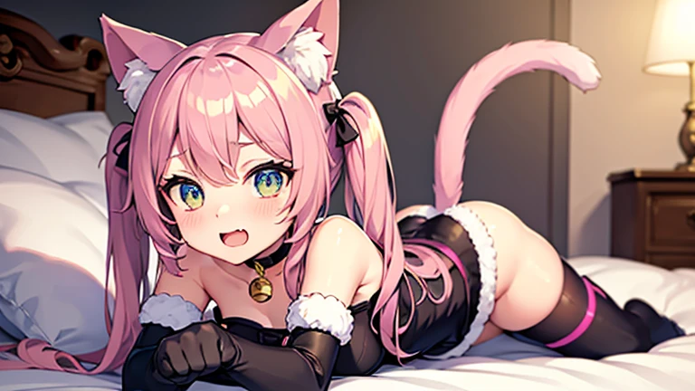 Close-up of a woman posing in a cat costume, Very Beautiful Anime Cat Girl, cute Anime cat girl, Charming cat girl, beautiful Anime cat girl, Pink pigtails and cyan eyes, Anime cat girl, Cat ears anime girl, Very beautiful cute cat girl, Cute 3D anime girl render, Anime cat girl in maid clothes