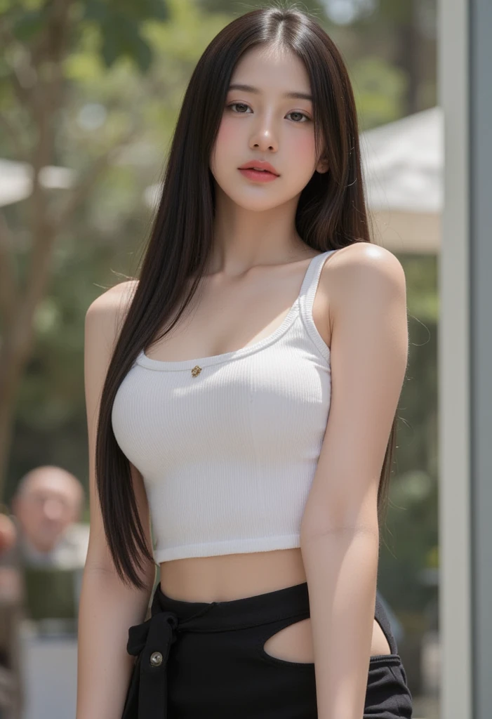 (masterpiece:1.3), (8 thousand, realistic, RAW photos, best quality: 1.4), (1 woman),(sheer silk blouse), (short skirt), (짙은색 realistic 팬티 스타킹), (wearing stockings), (wearing stockings), (High Heels), (High Heels), (very sexy), (full body shot), (outdoors in sunny weather), (walking like a model), (Beautiful makeover), (유난히 아름다운 realistic 얼굴), (Build a beautiful body) , (beautiful face), (beautiful face), (long eyelashes), (double eyelid), (very beautiful eyes), (big bust) , (Strong body through exercise), (beautiful abs), (Beautiful heaps), (tall), (such a beautiful body), (realistic face), (black hair. parted, long hair:1.3), (아름다운 parted스타일), (realistic eyes), (really beautiful and delicate eyes), (realistic skin), (beautiful skin), (absurd), (attractive), (ultra high resolution), (extremely realistic), (very detailed), (golden ratio), (realistic 긴 다리), (realistic 팔), (necklace), (earring),(beautiful nails manicure), (So beautiful and sexy), (perfect secretary look)