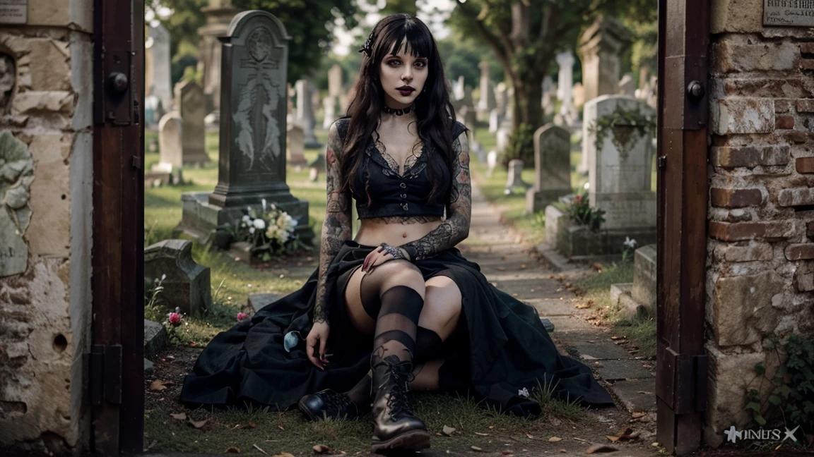 Beautiful 20 year old woman, large tits, with short messy wavy pink hair, wearing a red corset with black accents and black cloak, standing in a foggy cemetery at night, (red lipstick:1.5), realistic skin texture, (cross necklace:1.2), (looking at camera:1.3), (Glampunk and Gothic Art:1.4), photo realistic, 8k