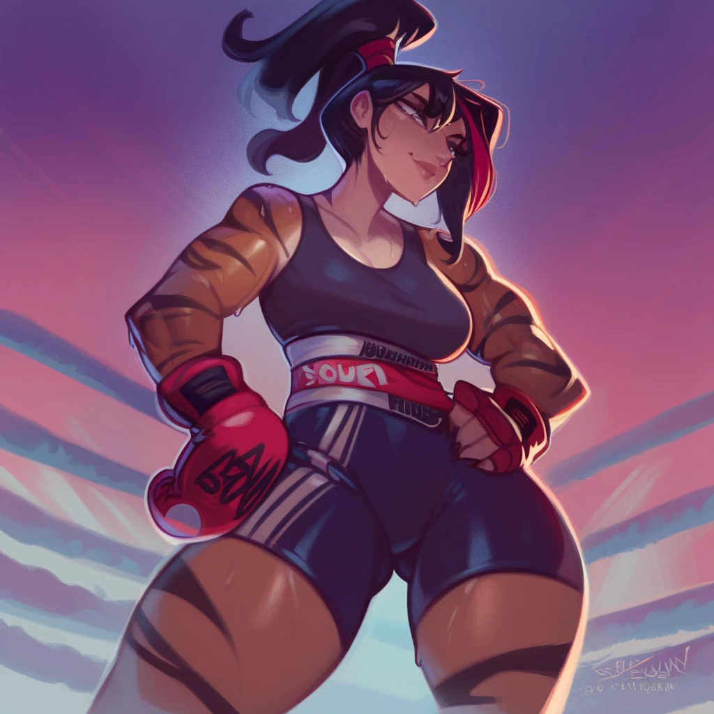 beautiful female wrestler, wwe women's wrestling match, black hair in a ponytail, smooth, wearing large glasses