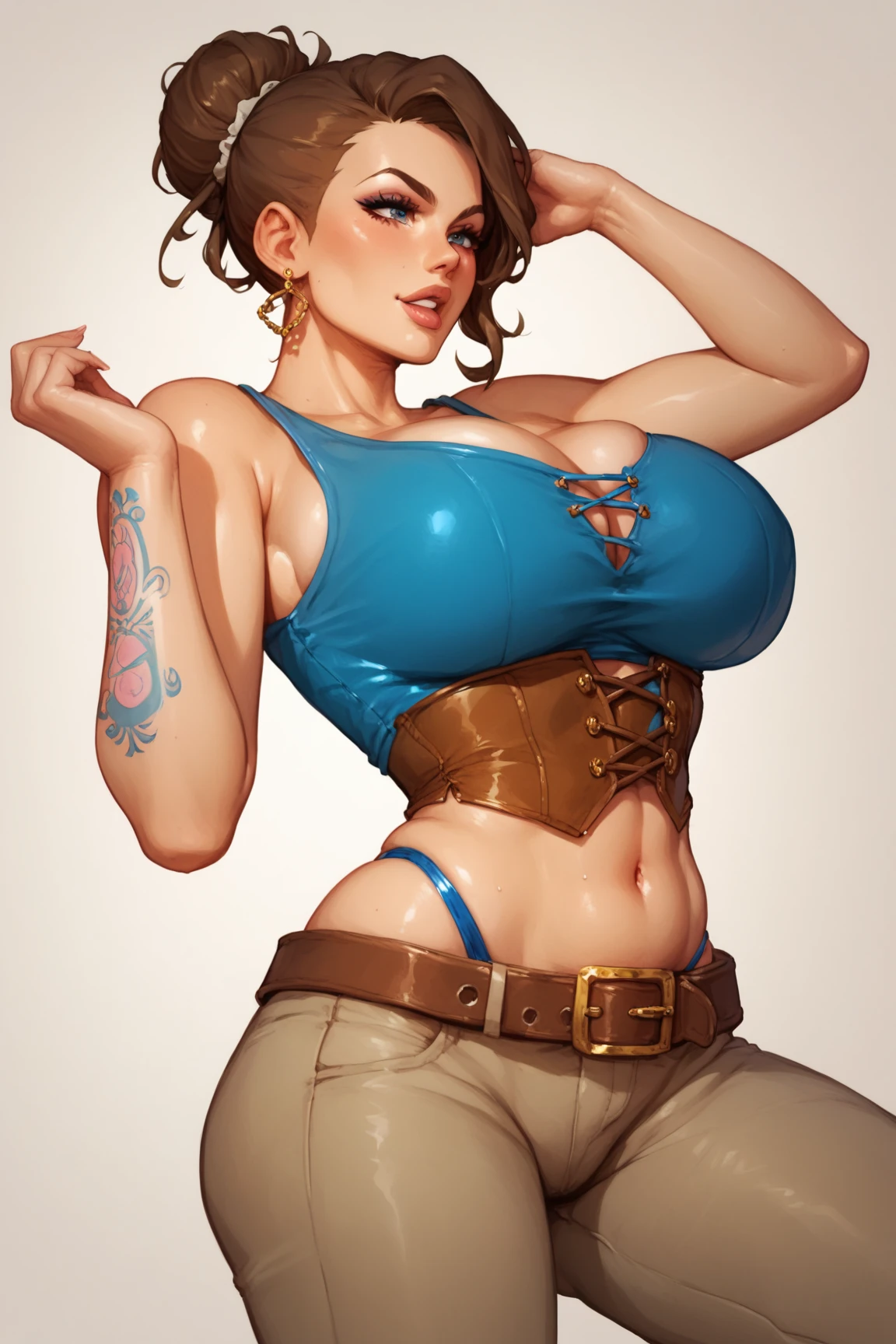 Woman style character beautiful breasts symmetrical medium breasts Fiona queen Anna of Arendelle with war marks Cartoon image of a woman .Ilustra??o estilo desenho animado, estilo de arte dos desenhos animados, estilo de arte dos desenhos animados, digital illustration style, estilo atompunk design de personagens altamente detalhado, arte digital detalhada coragem, Forest fan art, Design de personagens de retrato, beautiful digital illustration, retrato de alta qualidade, Arte em quadrinhos, mulher jovem cabelo com transas lindas . Queen Anna of ArendelleBeautiful lined eyes Medium large bust and wonderful sexy clothes. image expression of sexual desire from waist to head illustration Queen Anne of Arendelle atompunk style Fallout 4 style pose playboy magazine