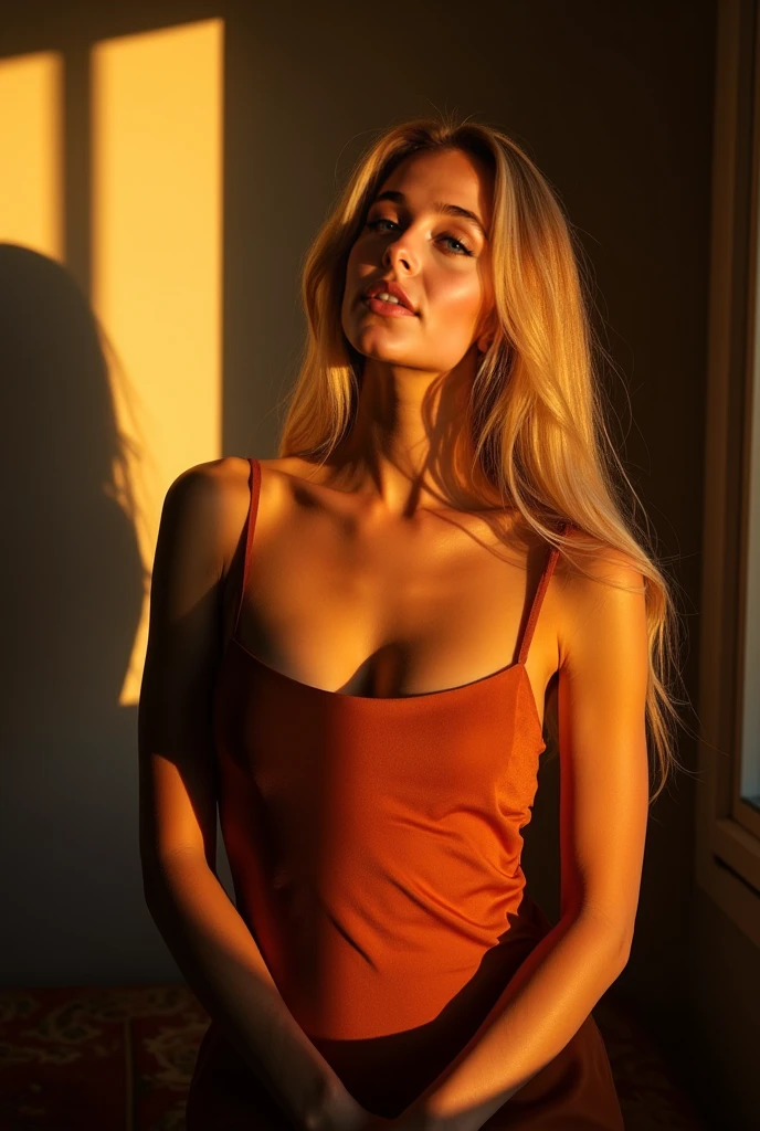 chica muy guapa, desnuda , slovaca, cabello rubio, la boca abierta , piernas abiertas, culo redondo , pecho grande ,preciosa , detalles de cara, detalles de piel color moreno