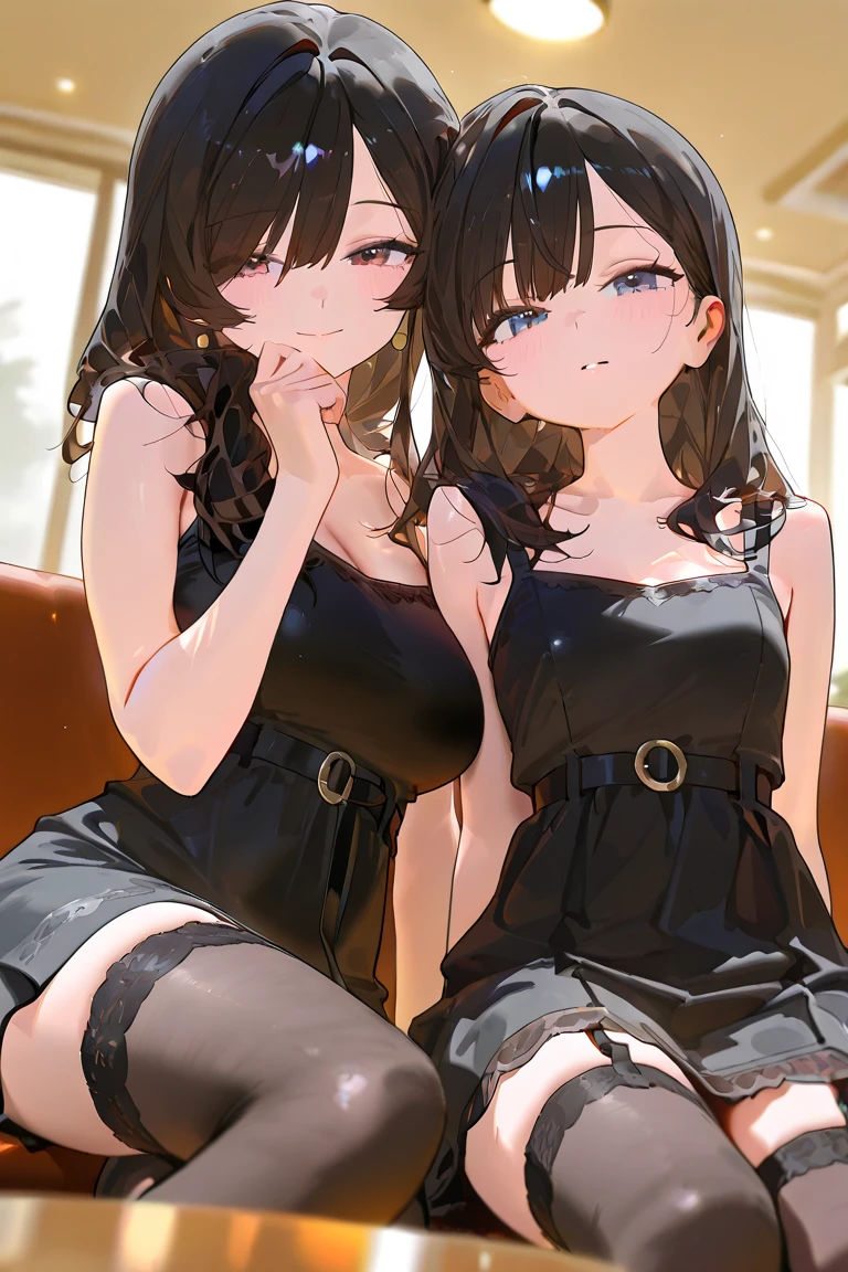 1lady standing, mature female, /(short tight dress/) really short club dress, Mini black dress, necklace, /(brown messy hair/) Long hair , bangs, blushing and scared, (masterpiece best quality:1.2) delicate illustration ultra-detailed, wrinkled dress, smudge mascara , (smudge make up) (inside living room) (hands down) hands down to the side, mature mother, bib breasts, curvy body (wide hips)  (((both hands down))) (both hands down) (looking at viewer) looking at the camera , Tiny black dress