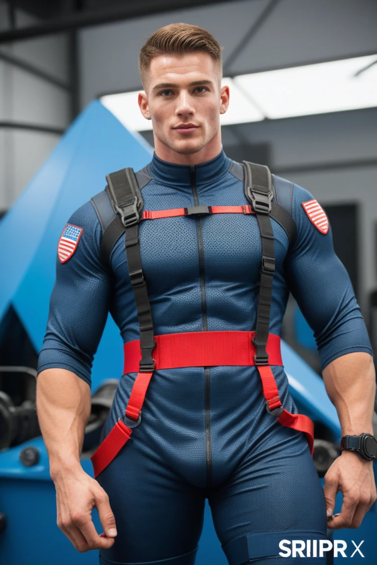 Steve Rogers teenager 17 years old, altura 1.90 peso 90 kg , muscular complexion, hombros anchos, cuerpo en v,