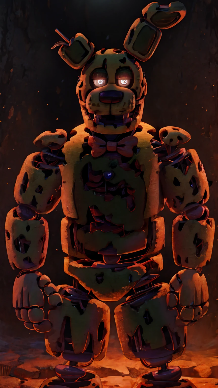 Five nights at freddys pizzaria, ruin pizzaria, glowing animatronic eyes in the dark, freddy fazbear