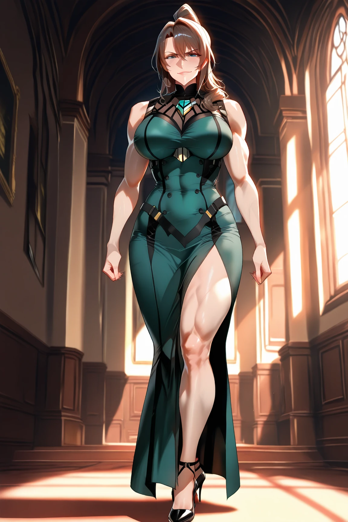 pointy ears, elf, 1girl, breasts, solo, rating:safe, thighhighs, blonde hair, gloves, green legwear, white gloves, huge breasts, dress, cleavage, smile, full body, white background, simple background, blue legwear, standing, thighs, capelet, jewelry <lora:art_huracan_kyonyuu_elf_oyako_saimin:1>