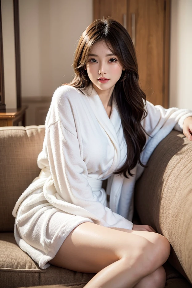 ((Beauty Indian model)), (8k, RAW photo, top quality, masterpiece: 1.2), high-definition RAW color photo, professional photo, cinematic light, (fine face: 1.2), (masterpiece: 1.5), (best quality: 1.2), (smile: 1.2), (viewer: 1.2), (big breast: 1.3), smile, slender, ( wearing a bathrobe: 1.6), (bathrobe with open front), camel toes, underwear, (lying on bed: 1.6), camel toe details, cuteness, sexiness,