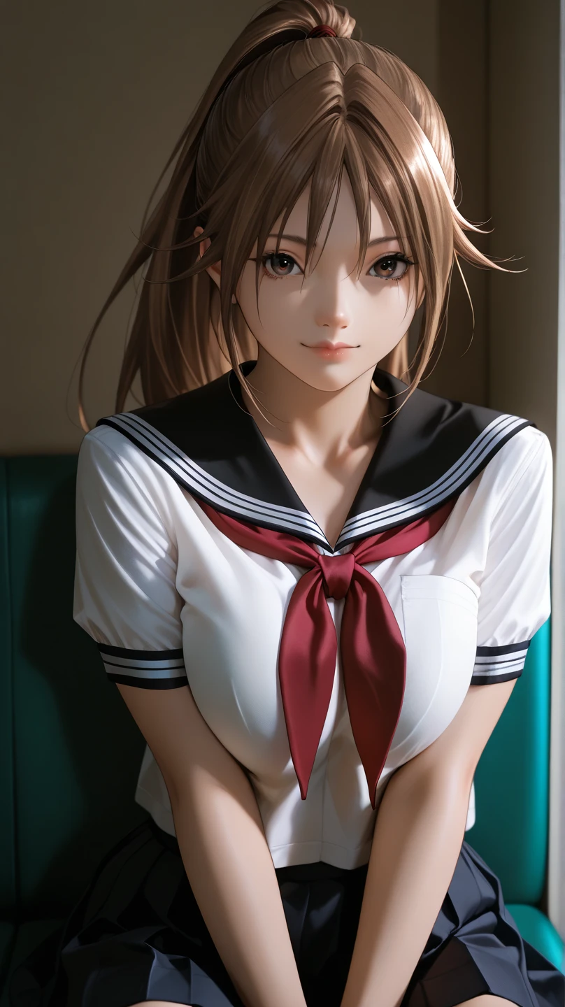 visual novel cg, a hyperrealistic schoolgirl, a hyperrealistic schoolgirl, Big breasts!, (SFW) safe for work, ; visual novel, Seductive Anime Girl, Big breasts!!, with a big chest, Kantai Collection Style