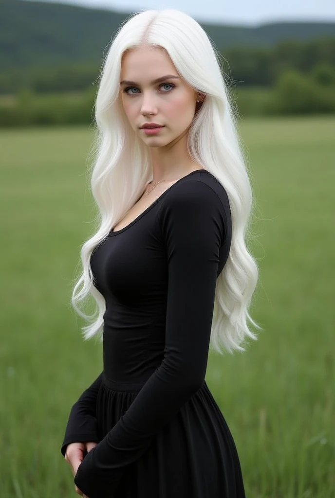 blond woman with long white hair in black bikini top and black pants, pale goth beauty, perfect white haired girl, with long white hair, very beautiful elven top model, pale white skin, with white long hair, pale hair, with pale skin, pale fair skin!!, very pale white skin, extremely pale white skin, very beautiful goth top model