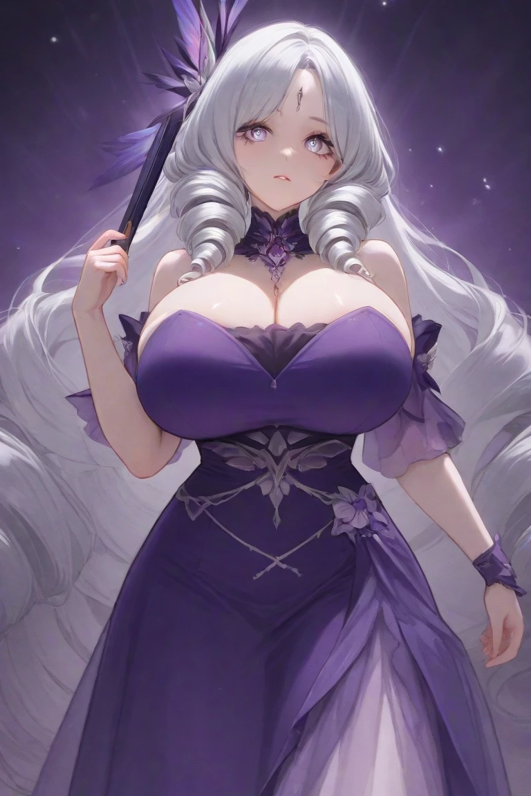 super high image, super detail, super high resolution, best quality, (full body image), ((Hyperrealistic)), (((masterpiece))), (anime), (((beautiful young girl))), (17years old), (captain), (perfect body), (hourglass body shape), (high quality hands), ((glossy white silver hair)), (long hair), (beautiful big red eyes), ((massive breasts:1.5)), (perfect breasts), (showing cleavage), (sexy), (((purple and orange witch outfit))), ((sexy skirt)), sexy expression, (thick hips), (thin waist), (((night time))), (clear sky), ((((one big blue moon))))