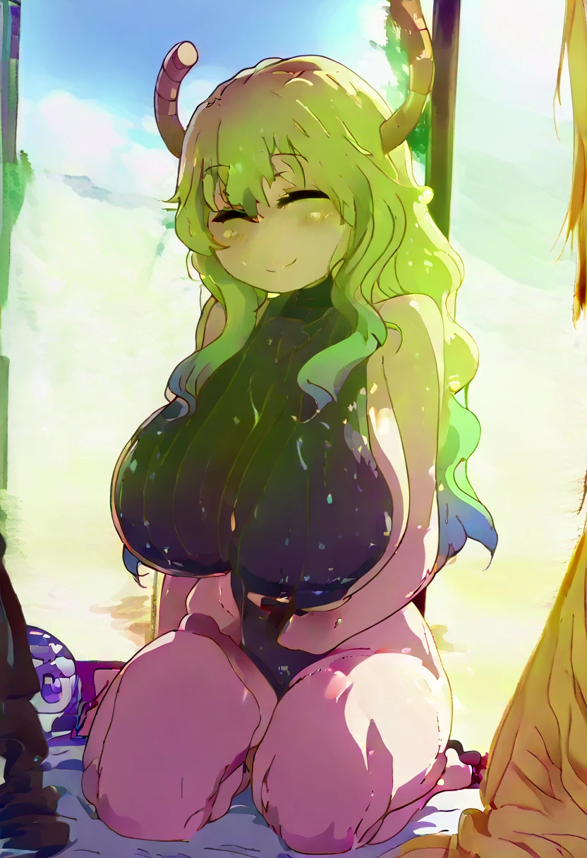 Anime - style image of a woman wearing a bikini and horns, small curvy loli, Chic, Seductive Anime Girl, with a big chest, Big breasts!, Big breasts!!, sie boob, with large breasts, oppai, anime goddess, pixiv 3dcg, SFW huge breasts, [ 4 k digital art ]!!, Chest covered、SFW