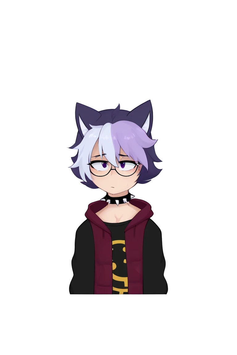 best quality,hairy,superfine fur,purple eyes,solo,male,全身hairy,fluffy fur,black hair,White paws,gray fur,Gray ears,black glasses,Gray tail,red striped,swept bangs,boring,fang,shaded,mouse ears,black eye shadow,medium hair,hairy雄性,anime style,Lovely,Black sweatshirt