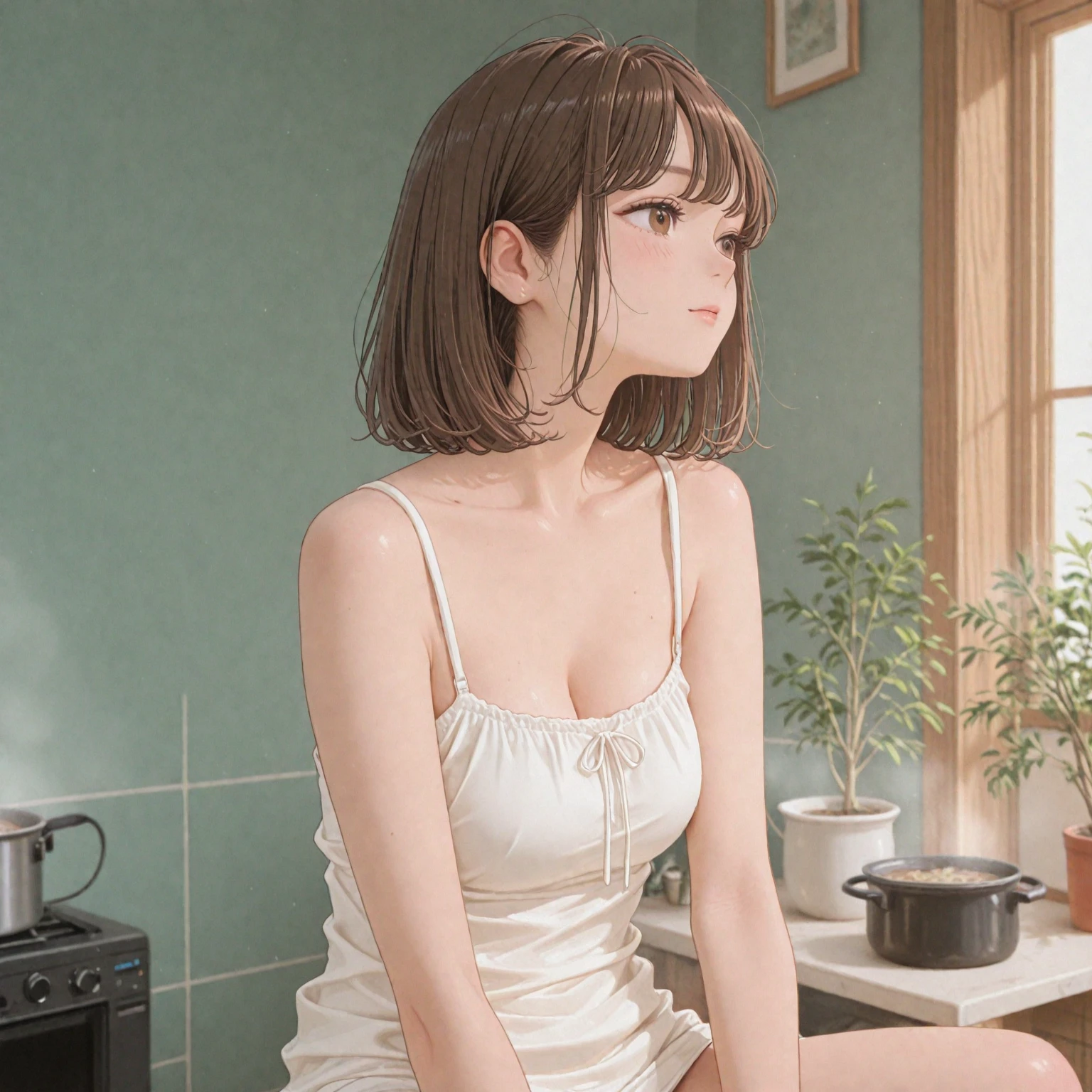toilet、Sit on the toilet、Fair skin、Idol、surprise、20-year-old、
