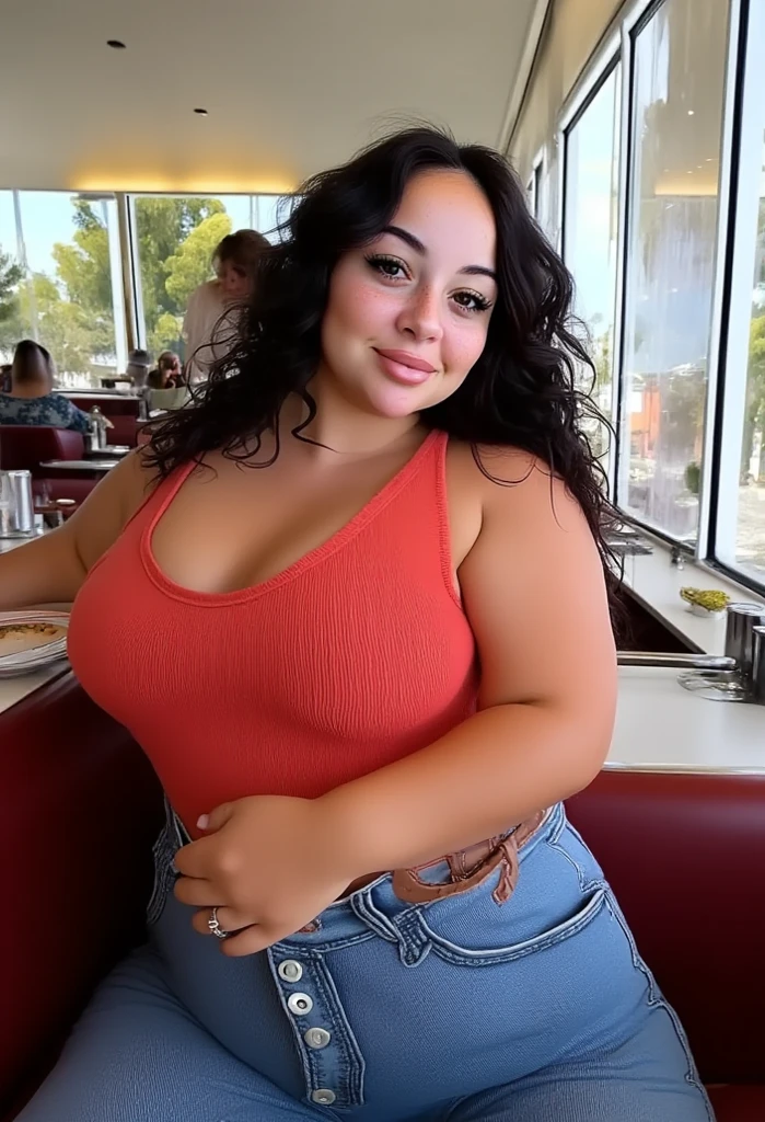 araffe woman sitting at a table with a slice of pizza, she has a jiggly fat round belly, extremely plump, thicc, eating a pizza, eating pizza, holding a large pizza!!!, munching pizza, sharing a pizza, giant and fat, pizza is everywhere, extremely fat, 🥥 🍕 hybrid, fat woman, holding pizza