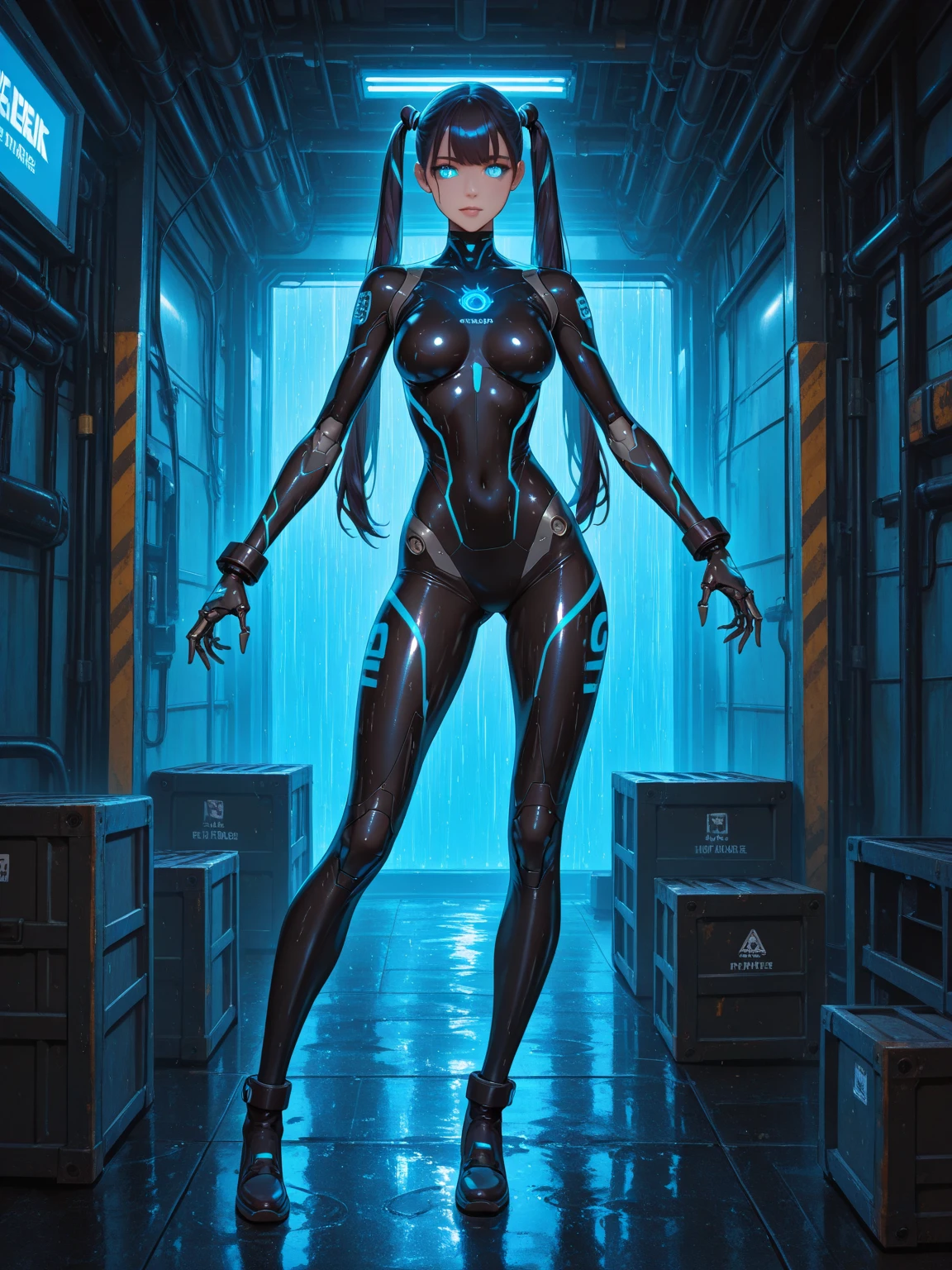 furry robot female standing inside a factory, full_body, cables, ultra detailed, electricity, sfw
