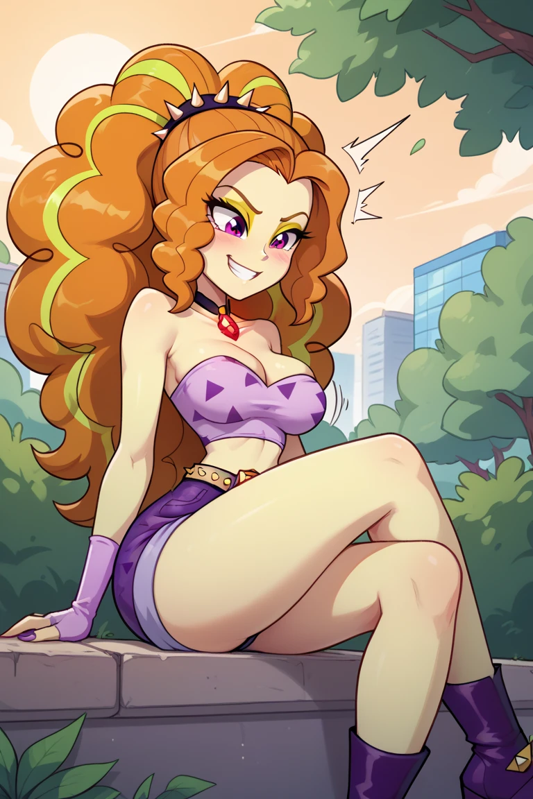 ((High Quality)) ((Perfect autonomy)) Masterpiece, Adagio Dazzle, solo girl, evil smug grin, naked, big breasts, sexy body, Adagio Dazzle Equestria girls, full body, Standing, in the park, Adagio Dazzle, cuerpo completo, high resolusion