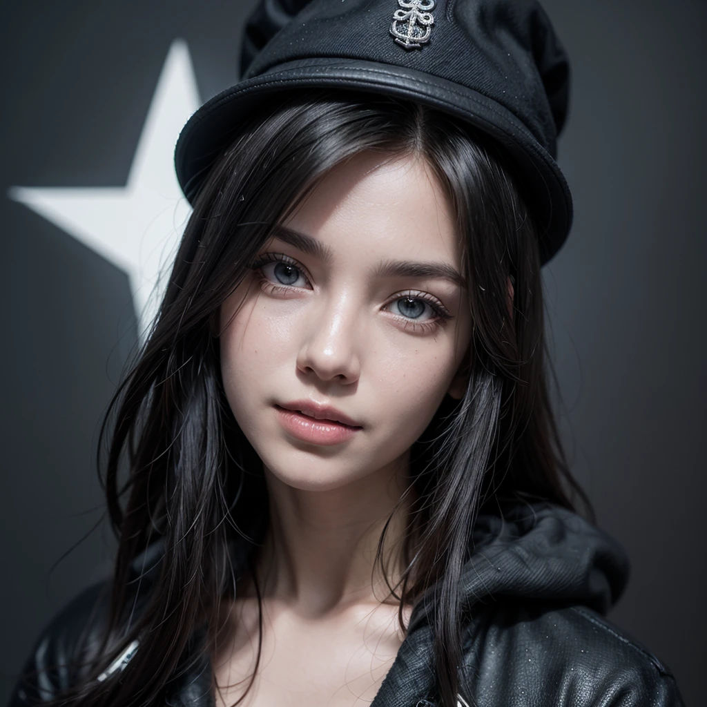 Arafa woman with tattoos and a hat sitting on a sofa, 🤤 retrato da menina, wearing a chocker and cute hat, boina preta com uma estrela vermelha, Estilo russo, with hat, Anna Nikonova aka Newmilky, goth girl aesthetic, 1 7 - year - old goth girl, pale goth beauty, Amouranth, with a weird hat, fofo