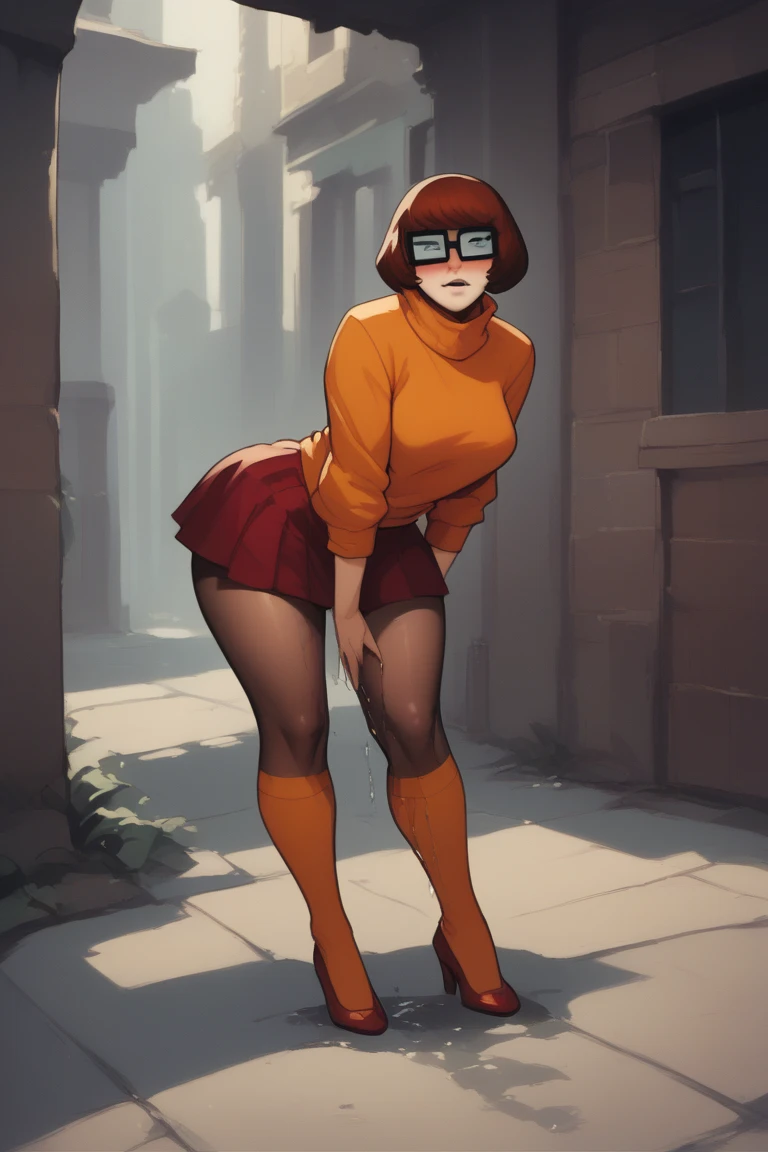 Velma dinkley as a dominatrix holding a riding crop