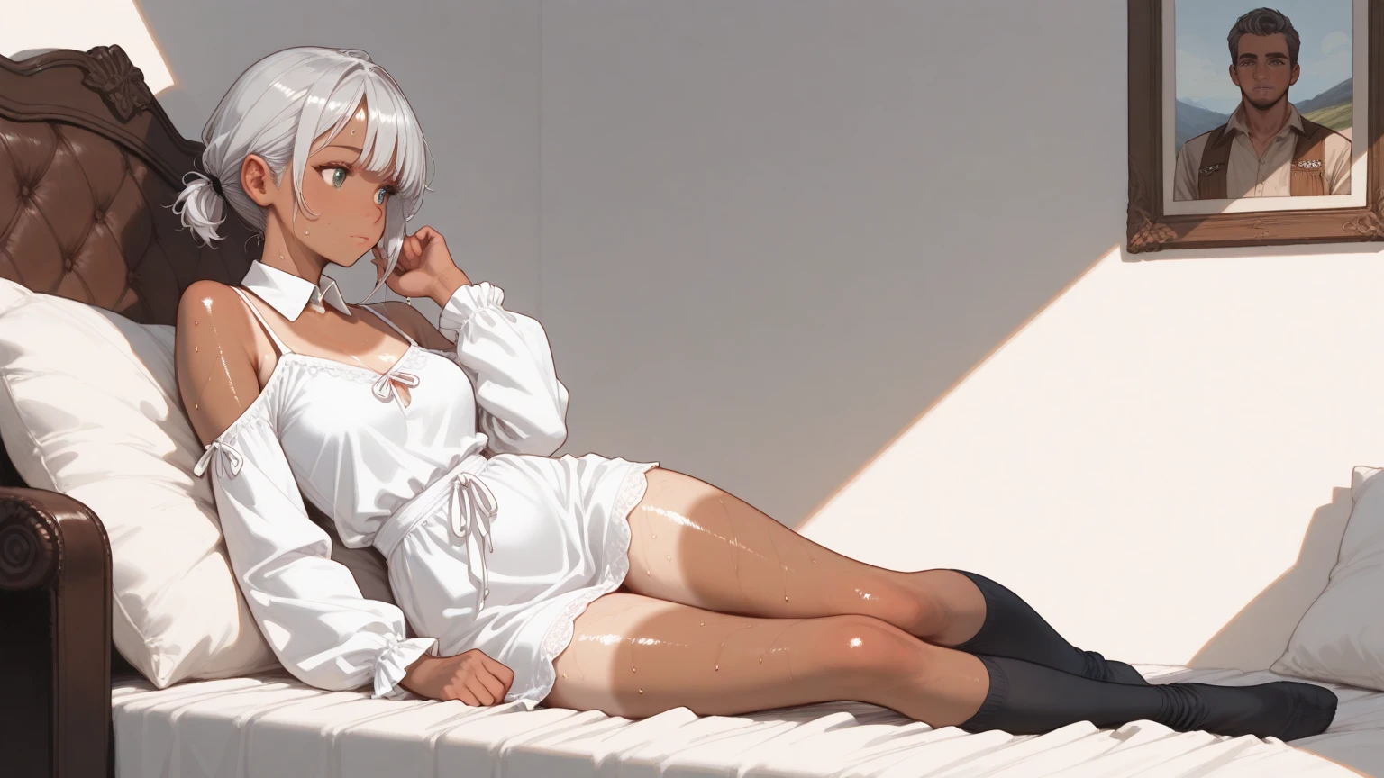 panties, (white), white hair,