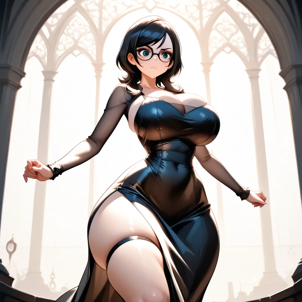 there is a woman in a black dress standing in a library, library員, in a library, the library員, dusty library, thick, 2b, 2b, in a gloomy library, library background, gloomy library, Succubus in a tight short dress, background = library, library, standing inside a magic library, dark library, infinite library, Perfect body with realistic shading