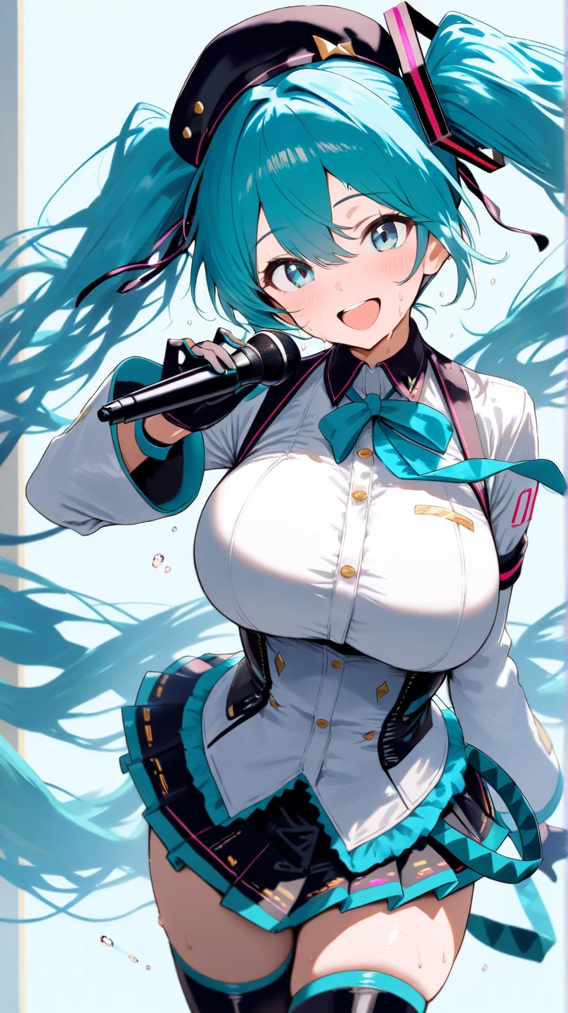Ques, green hair, blue hair, short twintails, blue eyes, 13years old, (large breasts:1.3) , Live Stage, solo nipple