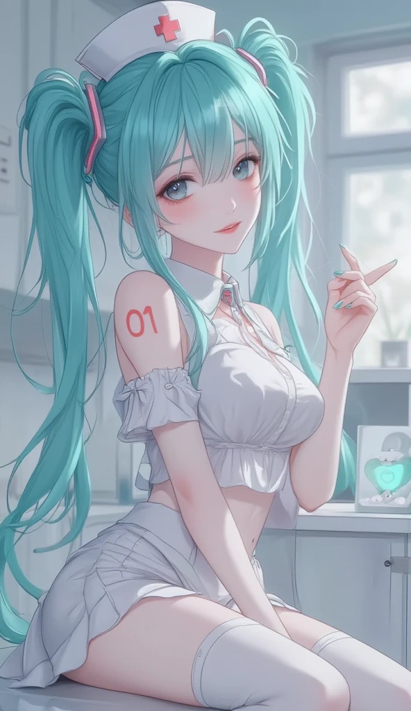 (masterpiece), (best quality), Very detailed, HDR, 1 Girl, Focus only, Skin dentition,Sports Bra，shorts，Romper， Perfect face, Facial swelling, Pretty Face, big eyes, Puffy eyes, Perfect eyes, eyelash，Hatsune Miku，Very detailed face，