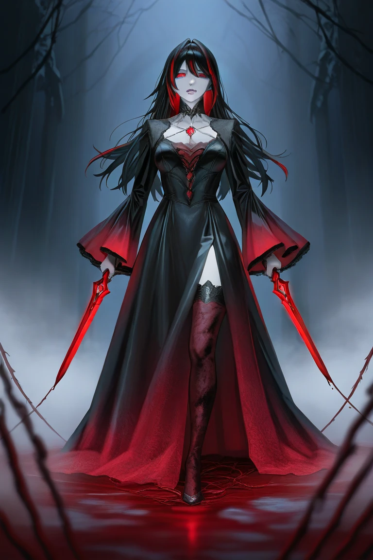 a beautiful vampire walking in the woods. moonlight.