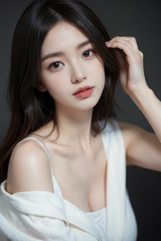 1girl, woman, masterpiece, best quality, highest quality, (volumetric lighting), extremely detailed CG unity 8k wallpaper, focused, 8k wallpaper, extremely detailed, ultra realistic, photorealistic, sharp focus, absurdres, (HDR:1.2), (high contrast), photograph, detailed and intricate, instagram, portrait, highly detailed, digital painting, artstation, concept art, smooth, sharp focus, illustration, natural big breast, medium shoulder, looking at the viewer, knit tank top.