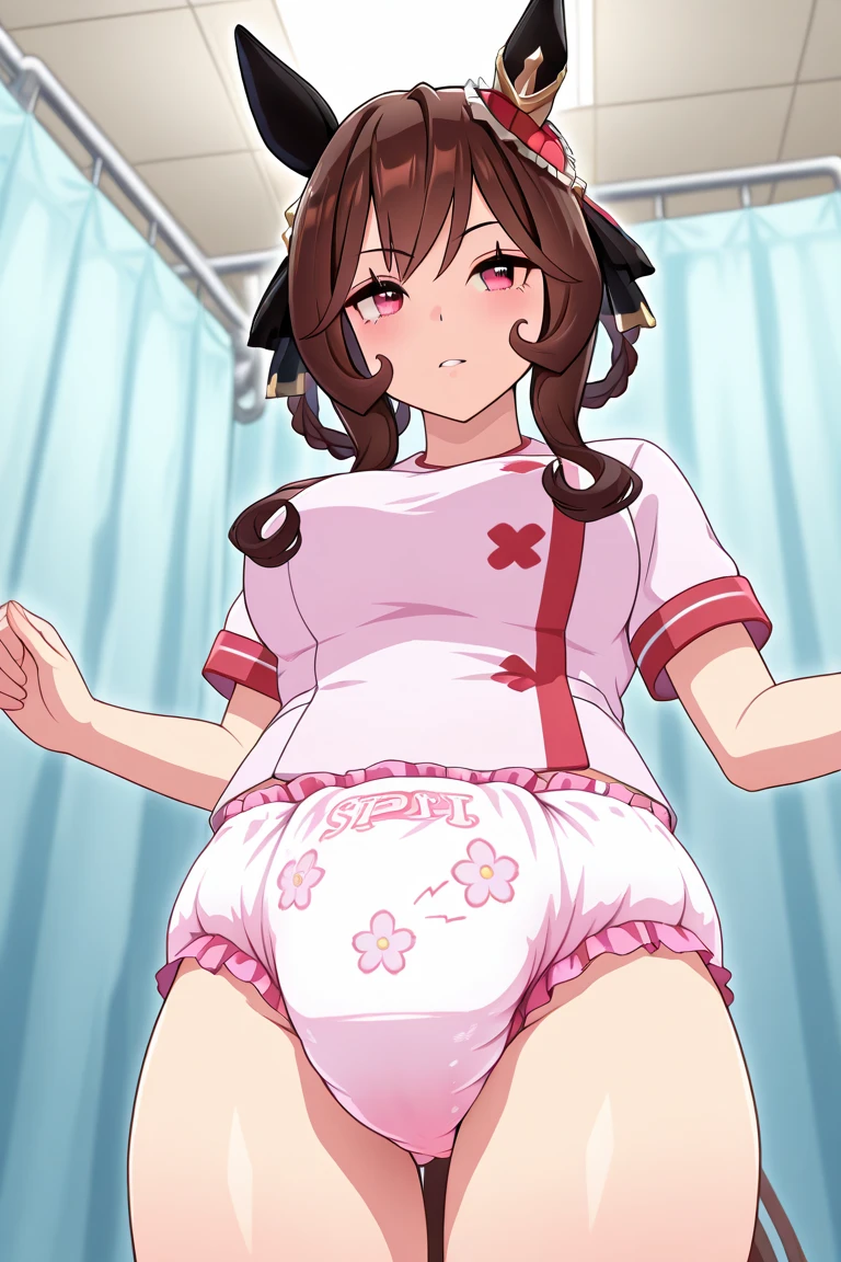 (extremely detailed fine touch:1.2), (natural light, sun light, light rays, dappled light, ray tracing:1.2) , masterpiece, best quality, highly quality ,
sugar_ser0, 1girl, solo,looking at viewer,freckles, (blush:1.3),framed eyewear,
pink dress, puffy short sleeves,
nurse cap,rabbit hair ornament,
bandaged arms,
 white thighhighs,garter straps,
garden ,embarrassed,skirt, looking at viewer, underwear, skirt lift, thighs, from below, lifted by self, cowboy shot,  standing, white thong
 