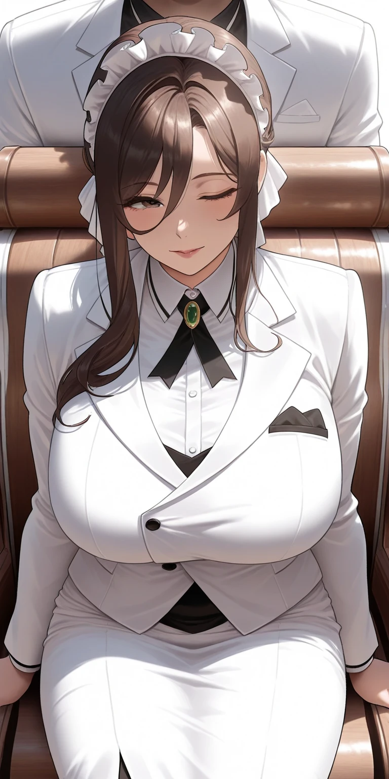 A woman is sitting on a bed wearing a mask, Thigh close-up, Yoshitomo Nara, Smooth white tight clothing suit, Japanese Model, Wearing a white coat and blouse, beast, (doctor), Korean Girls, Lower body close-up, Beautiful face with arms and legs, doctor, Touch her clothes