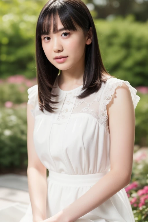 Medium Size Display, Medium Shot, Written boundary depth, bust, Upper Body, Movie angle, masterpiece, Highest quality, Very detailed, CG, 8k wallpaper, Beautiful Face, Delicate eyes, Otome, alone, smile, bangs, skirt, Formal blouse, Bouquet of lilies