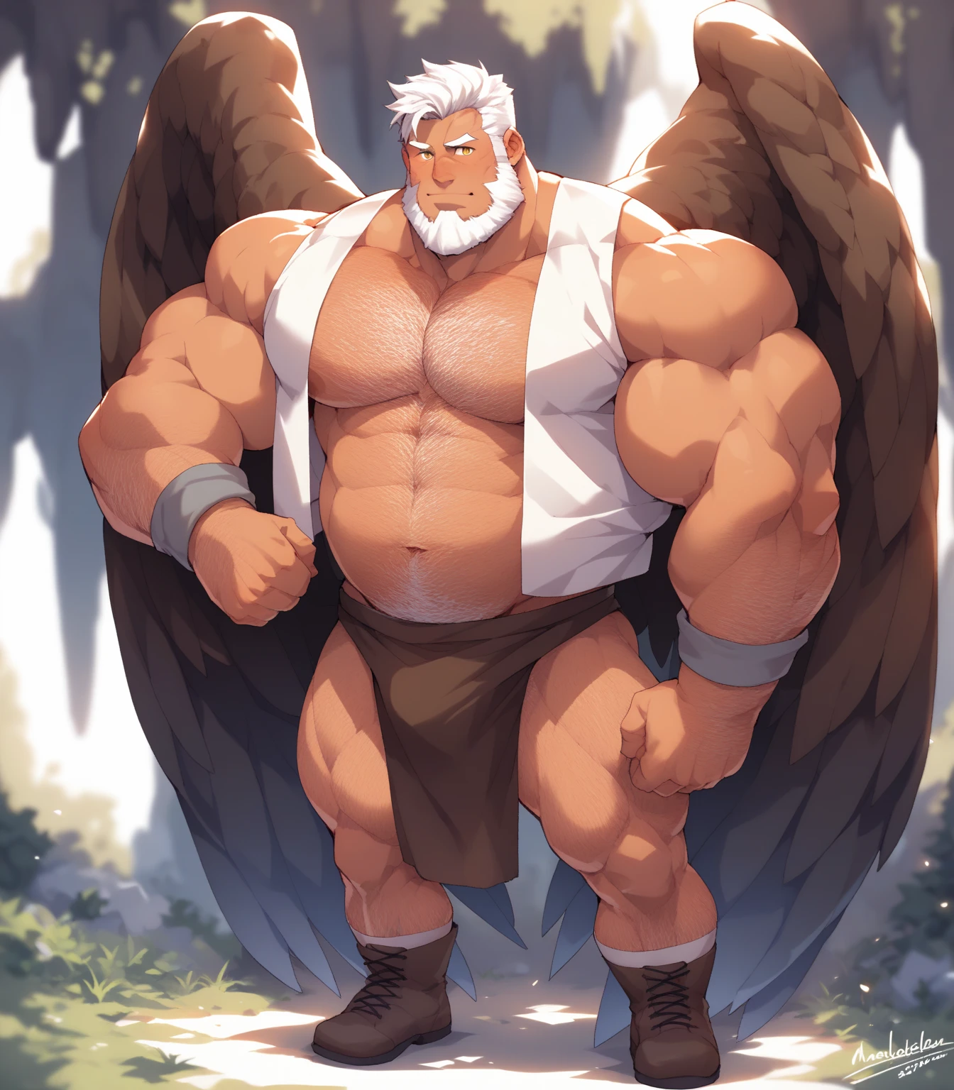simple background, Solo, 1boy, perfect anatomy, knight, holding sword, sword , perfect proportion, perfect center, sharp eyes, big eyes, peaceful, angel eyes, halo, (smile, happiness), calm, perfect fingers, big hand, fingers. Huge Muscular Old man with short hair, shoes, (white shorts), view from side, pectoral, thick arms, huge pectoral, wide pectoral, white hair, white beards, simple background, masterpiece, semirealistic:1.2, high detailed, 8k, high resolution, perfect center, full view. ((really big muscle, massive muscular, sixpack, thick arms, wide pectoral, super huge muscle, hyper muscular, over sized muscle, huge arms, big arms, huge pectoral))