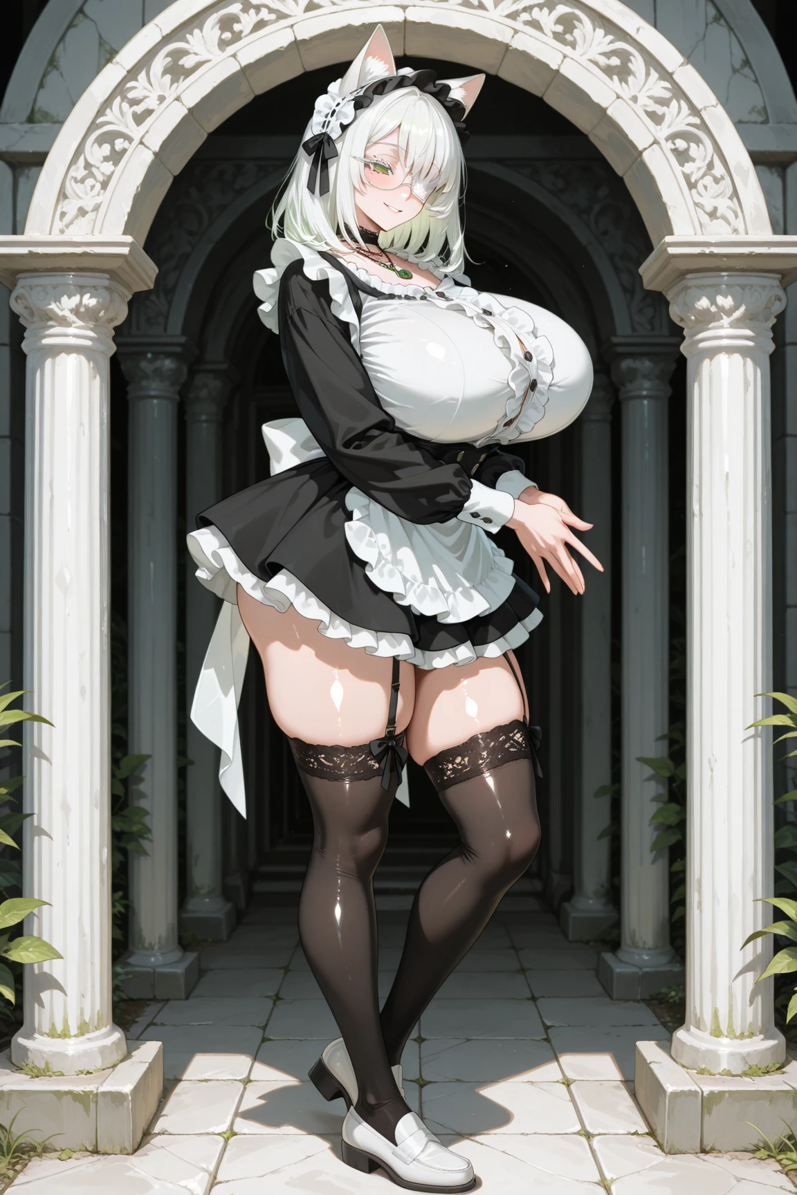 {{masterpiece}},high quality, 4K, 2D, 1 girl,{simple gray background},(attractive mature lady:1.5),milf,standing,sagging breasts,(gigantic breasts:1.5),maid,front face,{{tareme}},attractive mature lady,black hair, {from right in front of face and body},View viewers from front,{front facing shot},Wear glasses,(serious:0.1)