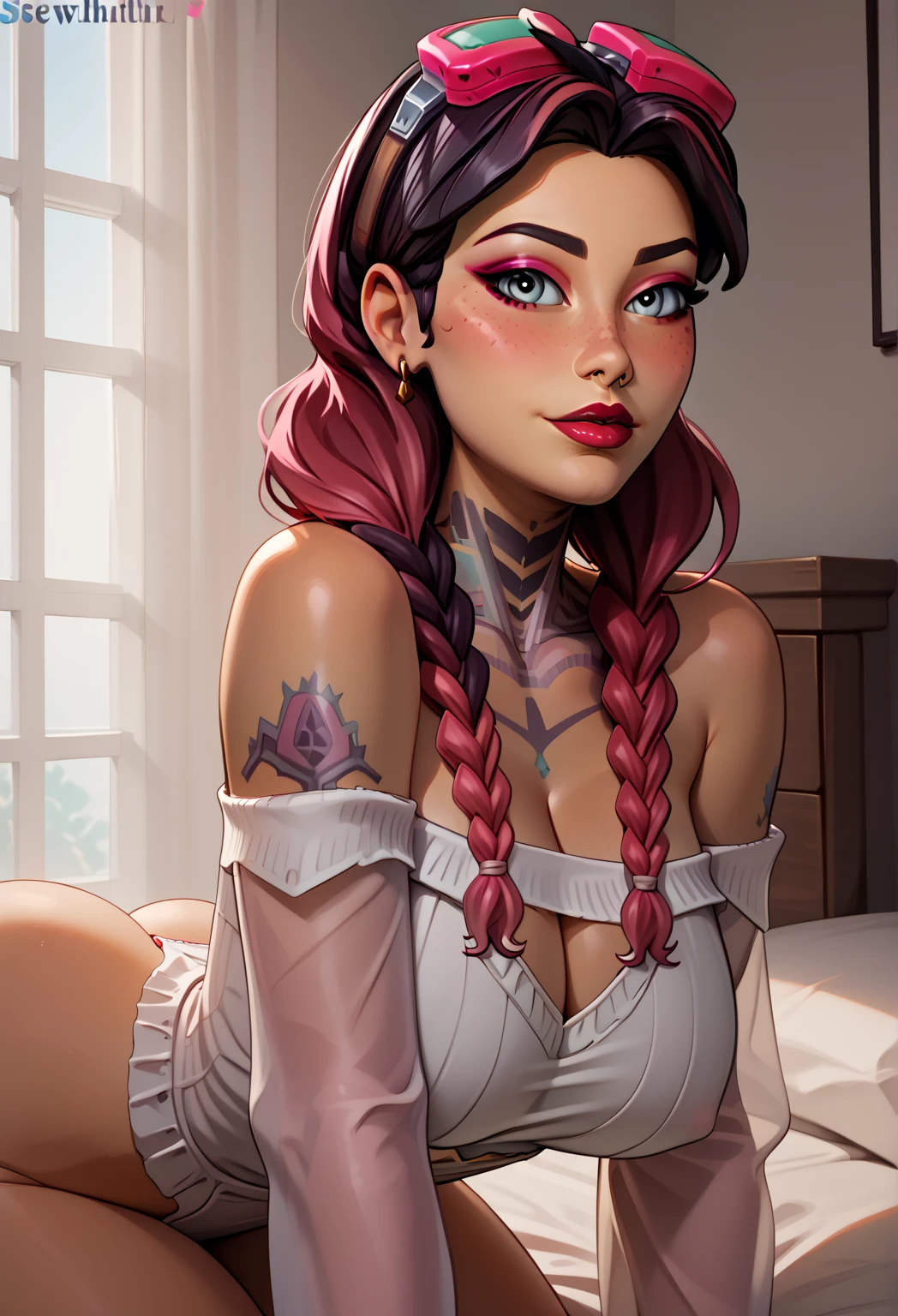 Looks like Vanessa Hudgens,((nude)) artgerm, on her knees, back to viewer,face down on her pillow, ass up, on a gothic style bed, fishnet stockings, ((no bra)) bracelets and necklaces and ((no panties)),by oleg turchin,gustav klimt, hyperdetailed, airbrush, luscious deep multicolored,16k resolution, complex, colorful,meticulous, ethereal,3d render,symmetrical face, iridescent, lustrous, provocative,(fit) , sensuous, gothic, sleazy, horny, biting lip,perky c-cup nude breasts,gigantic cleavage, small perky nipples and small dark areolas, oiled skin,spreading her ass cheeks with both hands,(((exposed shaved vagina))), slutty, bright neon colors, sexy tattoos, round Brazilian ass