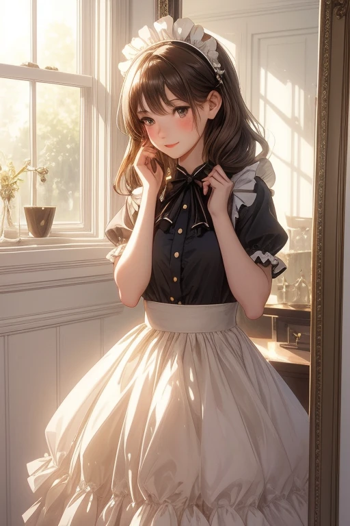 masterpiece, Highest quality, Very detailed, 16K, Ultra-high resolution, Cowboy Shot, 17-year-old female, Detailed face, blue eyes, Brown Hair, (french braid), White blouse, sweater, Best, (Checkered lace skirt:1.4), (Abstract expressionism:1.2)