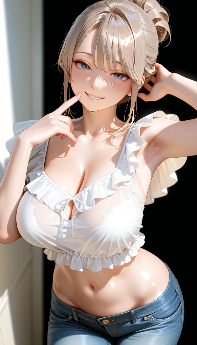 ((Best Quality, 8K, Masterpiece: 1.3)), 1girl, Slim Abs Beauty: 1.3, (Hairstyle Casual, Big Breasts: 1.2), Dress: 1.1, Super Fine Face, Delicate Eyes, Double Eyelids, Smile, Home