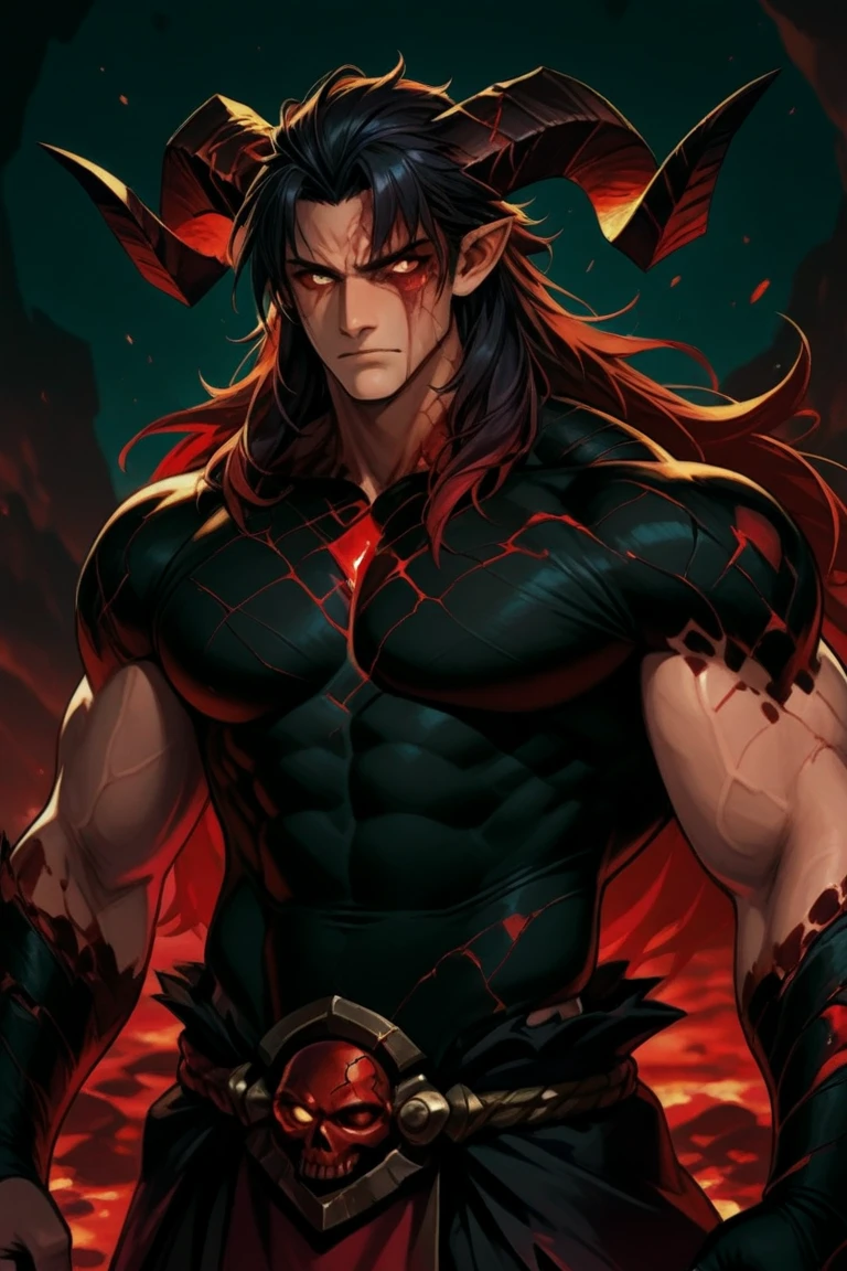 35 year old man, shirtless, dragon wings, evil look, long black hair, green eyes, with dragons around him, villain, dragon man, with rings on his fingers