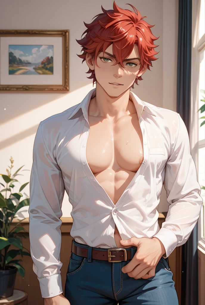 1boy, cat ears, cat tail, slim body, ginger