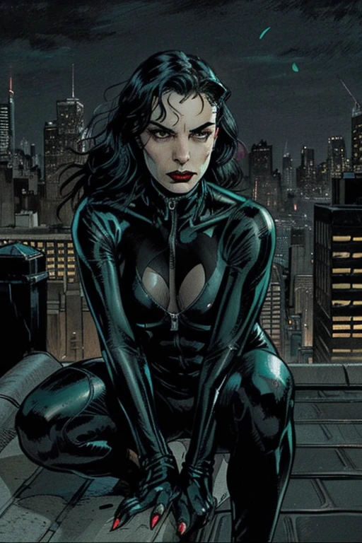 Hyperrealistic art of  <lora:Talia al Ghul:1.2>
Talia al Ghul a cartoon of a woman in a black outfit in Gotham city , Extremely high-resolution details, photographic, realism pushed to extreme, fine texture, incredibly lifelike