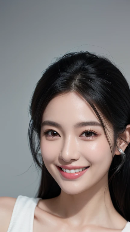 highest quality、Realistic、girl、zoom、cute、Grey Eyes、Black Hair、the forehead is protruding、short hair、Wedding dress、Looking down、smile、Bust Shot、thin、Small breasts