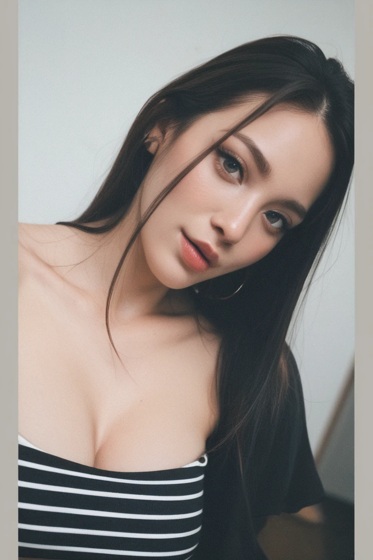 (8K, high resolution,Masterpiece, best quality, alone, complicated details, Chromatic aberration), realistic, ((very small breasts)), (Miniature breasts), small breast, small breast, hair in one eye,purple eyes, big round hoop earrings, sharp eyes, Diamond choker, red gemstone necklace,(symmetrical eyes),(Perfect symmetrical body), (Photo of a beautiful 19 year old teenage girl...), Beautiful and charming with contemporary fashion paintings as well..., looking at the audience, black skin, ((Behind the scenes of a bedroom in a cheap hotel)), (naked), (((Wear a blue shirt over it... ((( Open the shirt and release it naturally.., Show your breasts, black nipples,Sagging breasts), no bra))), (The chest is exposed.),)), ((Hands pull down the micro bikini straps.,thin white micro bikini,I see black fur.), (bare chest), ((Put your hands down.)), (Bob, Side flatness, golden hair, (There is a thin layer of hair covering the face...)), sharp eyeliner, Blush eyeshadow with thick eyelashes, Very delicate and beautiful, round chin, Sharp focus, elegant, (Stand and show off your sexiness.), (Turn your head with your legs open...), micro bikini, (let it go naturally), It's an attractive example., (clear wet sweat:1.42),()