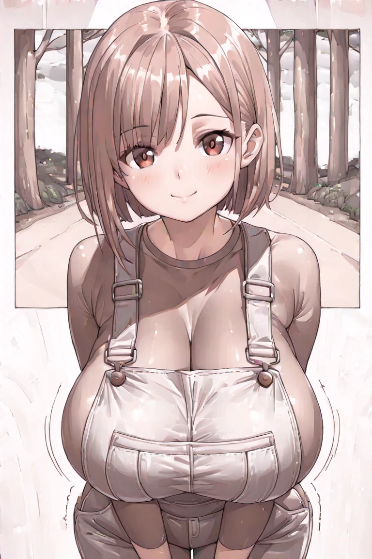 mastute piece,Best Quality,insanely detailed,8k cg,nsfw,
(shoot upper body:1.3),
(1girls:1.3),standing,looking at viewr,body in front,both arms behind back,(trekking-wear:1.3),(bare breasts:1.4),(bare nipples:1.4),
break,
blush,shy,(ecstasy face),(trembling:1.2),break,(light red hair:1.3),
break,
perfect breasts,perfect teats,(open mouth:0.9),(large breasts:1.2),light-brown-skin,
(campsite)、